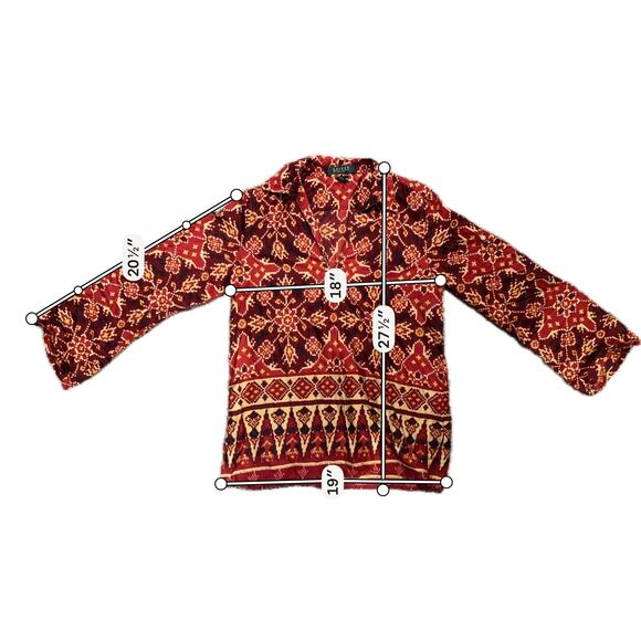 Lauren Ralph Lauren Blouse Womens Petite P/M Red Geometric Tunic Cotton Top - Picture 4 of 8